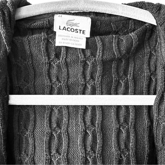 Lacoste Women’s Cable Knit Zip-Up Hoodie Cardigan, Cotton, Black, Sz 44 (=Large) - Picture 6 of 10